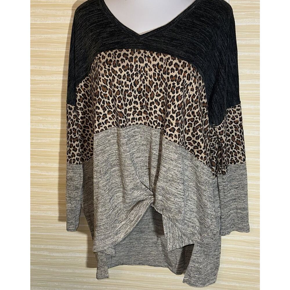 UMGEE USA Women's Color Block Cheetah Tunic 1X 1XL 0634